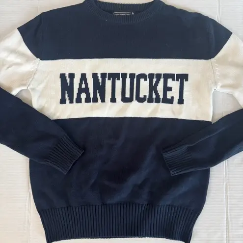 The Thoughtful Design Group navy blue NANTUCKET Intarsia Crewneck Sweater sz XS