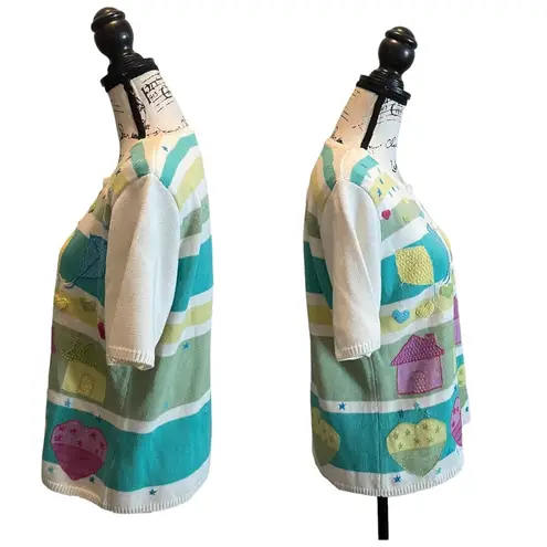 In Stitches by Eagle Eye Vintage Cardigan Sweater Pastel Large Kites Hearts Star