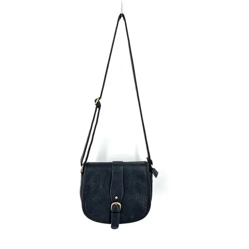 Vegan Leather embossed Adjustable Strap Purse Crossbody Sling Bag Black Small