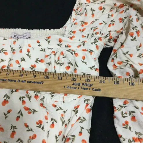 BCBG Generation Floral Puff Sleeve Smocked Square Neck Crop Top Women's Size S White