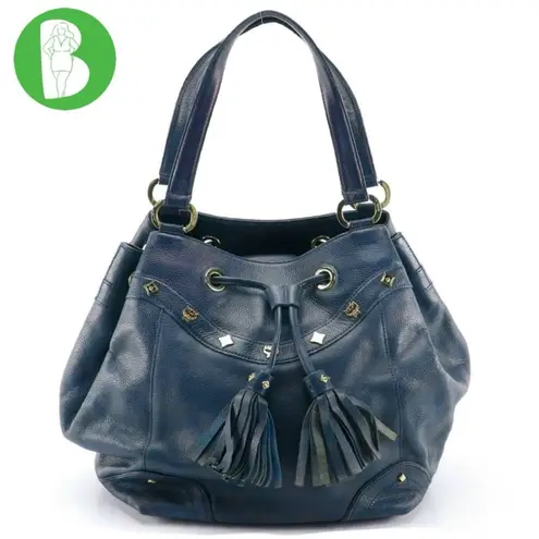 MCM BLUE LEATHER DRAWSTRING TOTE BAG WITH TASSEL & STUD DECORATIONS