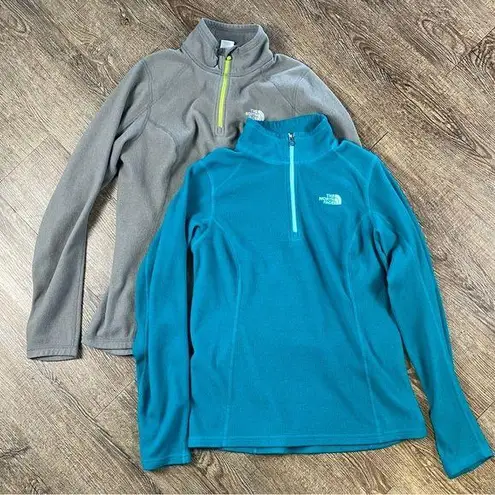 The North Face  Fleece Women Small Petite Gray Green Half Zip Lots Of 2 Pullover