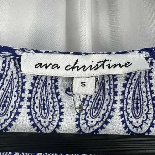 Ava Christine Blue V Neck Ruffle Hem Sleeveless Top Size Small