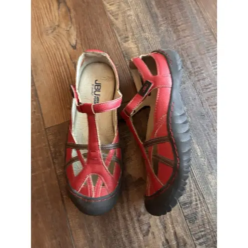 Jambu JBU By  Shoes Womens 7.5 Charley Encore TStrap Mary Jane Flats Red Leather