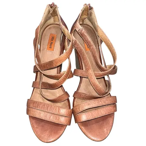 Miz Mooz Brown Leather Kiara Cork Wedge Espadrille Sandals Shoes size 8.5