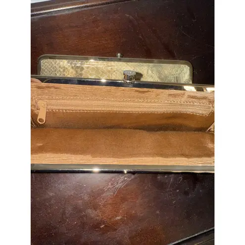 Hobo Clutch Wallet Snakeskin Print Evening Bag Faux Leather Kiss Lock 8.5x4.5" Brown