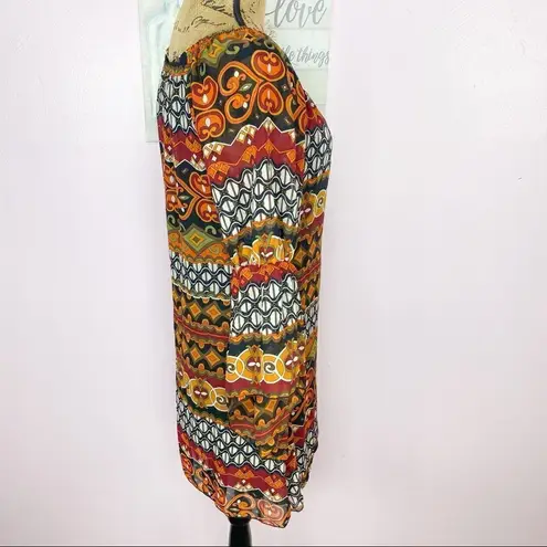 Voll Off The Shoulder Multi Print Shift Dress Split Handkerchief Sleeve Small Orange