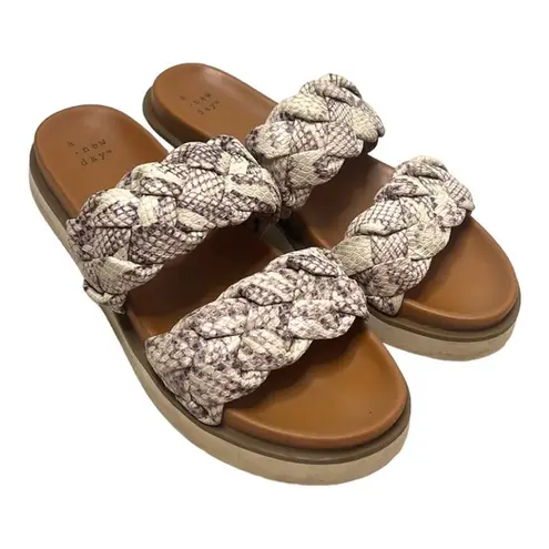 A New Day  Double Strap Snake Skin Braided Slip On Sandals