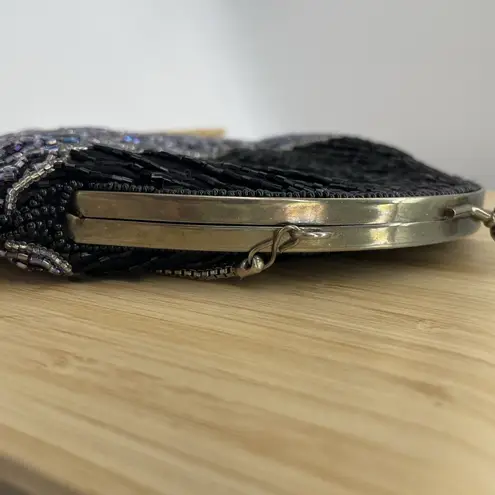 Vintage La Regale Purse Bag Beaded Black Silver Tone Evening Formal Chain Strap