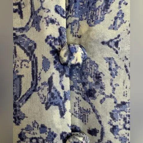 Intermix Yasmin Abstract Blue White Silk Button Down Blouse size Small $228
