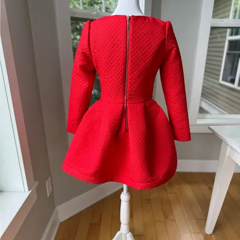 Roman Song Red Quilted Structured Low Sleeve Mini Dress with Bow Sz Small NWT
