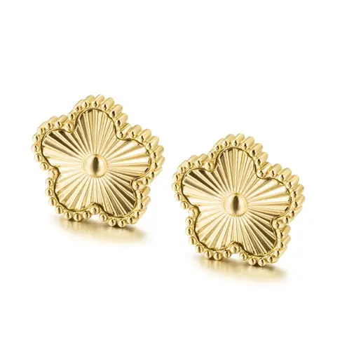 Boutique NEW Floral Etched Stud Earrings PVD Gold Plated 316L Statement Jewelry, 14.7