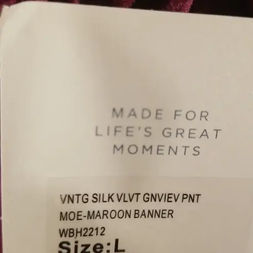 Faherty ππ Vintage Silk Velvet Genevieve Pant Wide Leg Maroon Banner Large NWT