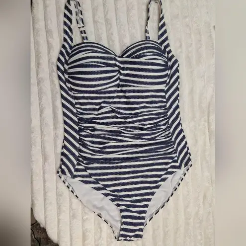 NWOT NIP TUCK Navy and White Striped One Piece Swimsuit Blue Size 8