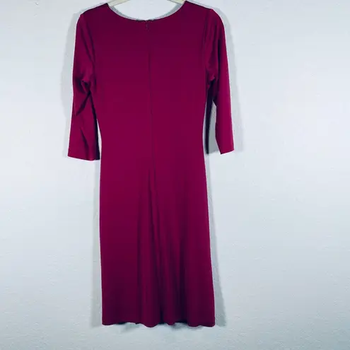 David Meister Women V-Neck Stretch Ruched Cocktail Dress 3/4 sleeve Pink Sz 4 SM