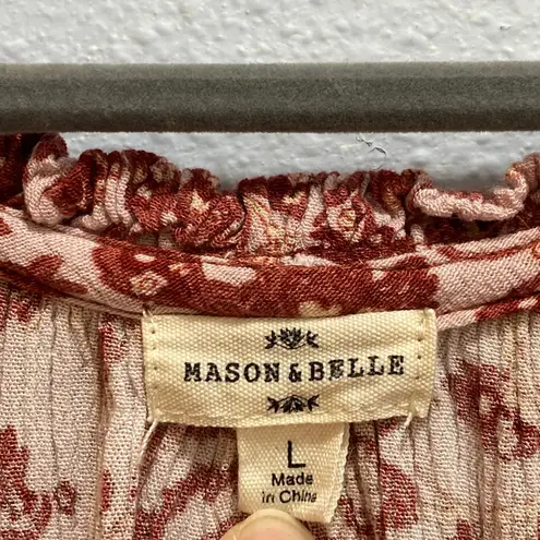 Mason & Belle Floral Print Blouse Button Down Long Sleeve Top Size L Pink Size L