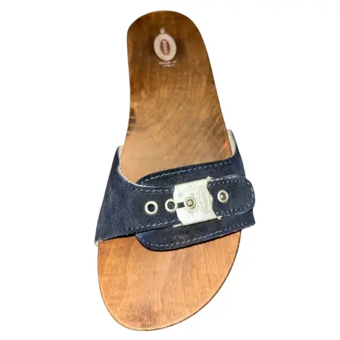 Dr. Scholl’s Original 2008 Women’s Y2K Wooden Navy Suede Clogs w/ Box – Size 9 Brown