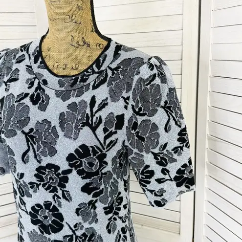 Rebecca Taylor Metallic Floral Lurex Jacquard Sheath Midi Dress Blue Black Large