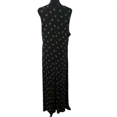 Coldwater Creek Maxi Dress Pineapple Print Womens L Black Slinky Cruise Resort