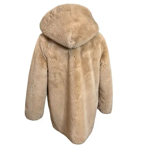 Apparis Maria Hooded Faux Fur Coat Open Front Plush Brown Pockets Women’s Size S