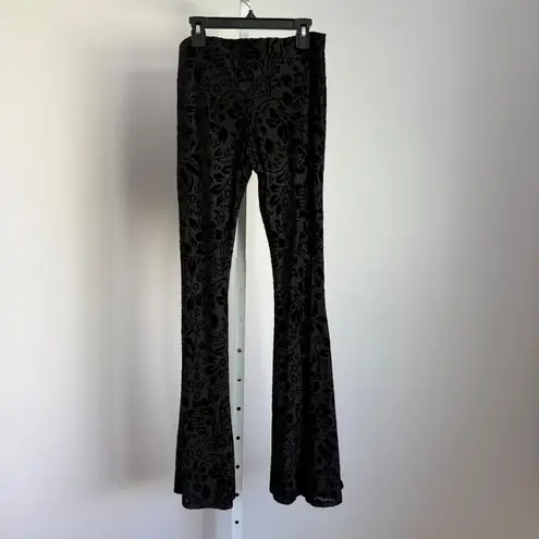 Gold rush Rush Black Velvet Burnout sz S Witchy Goth Floral Bell Bottom Pants Flowy Boho