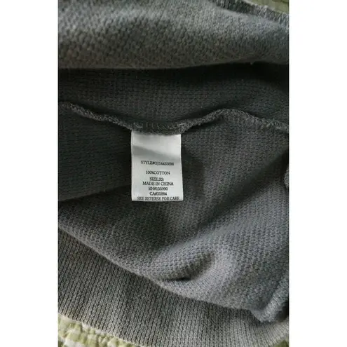 Others Follow Green Gray Hoodie Zip Waffle knit Thermal Fair Isle Trim Size XS