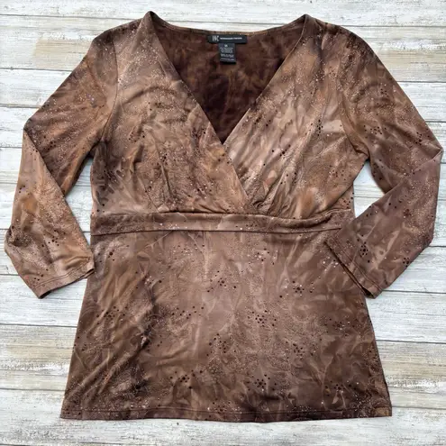 VTG INC Top Med Brown Sequins V Neck Empire Waist Whimsigoth FairyGrunge Stretch