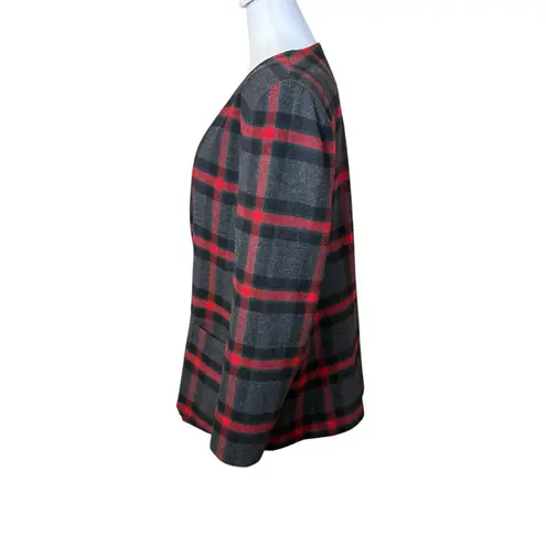 Le Suit Women's Red Gray Plaid Wool Blend Blazer Size 12 Holiday Career Party