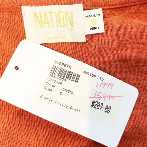 Nation Ltd Everly Frilly Ruffle Strap Tiered Cotton Midi Dress Cayene Red Small