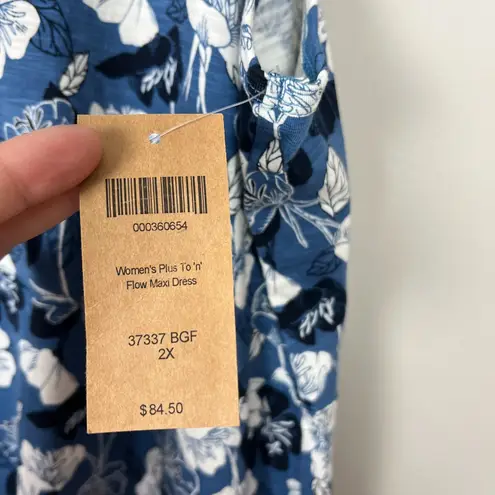 Duluth Trading Co Dress Womens 2X To N Flow Maxi Blue Floral Plus High Low New