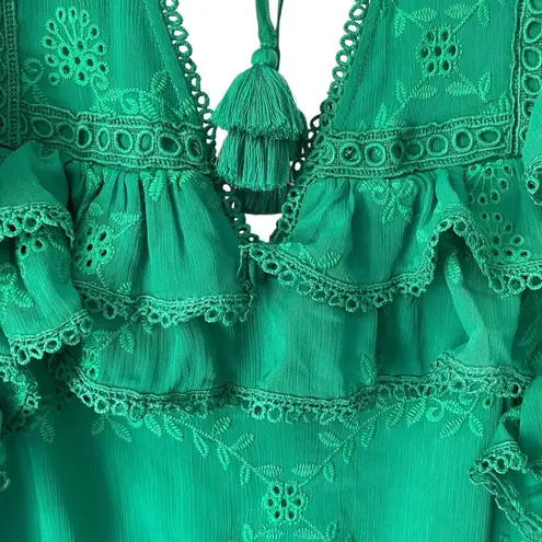 Tularosa  A Line Above Green Eyelet Mini Ruffle Dress size small