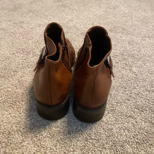 Brighton  Kathmandu brown woven leather side zip ankle booties boots