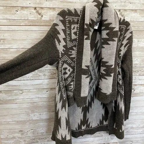 Hannah Womens L Sweater Open Cardigan Gray Southwestern Aztec Scarf Collar Size L