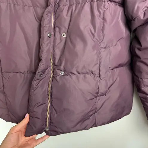 Garnet Hill Down Puffer Jacket Coat Sz 12 Plum Purple High Neck Button