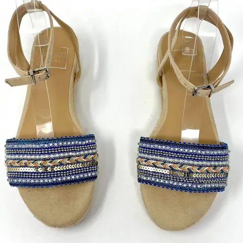 Kaari Blue Women's Espadrille Wedge Platform Sandals Size 7.5 with Ankle Strap
