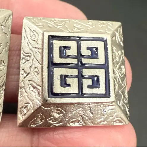 Givenchy Vintage Silver Tone Classic Logo Square Runway Statement Earrings