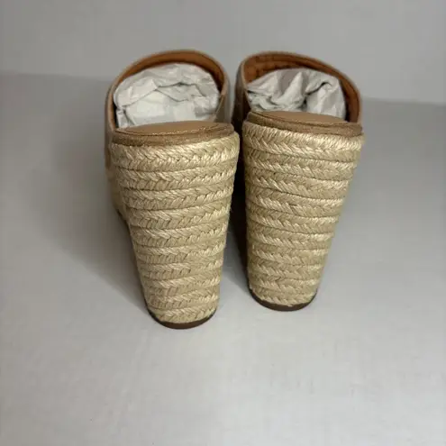 Lisa Vicky Tan Camel Kid Suede Wedge Espadrille Platform Sandal Mules Size 9