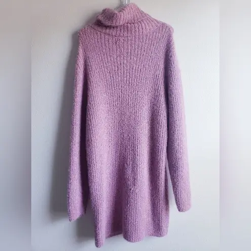 Lulus Sweet Whispers Mauve Multi Eyelash Knit Turtleneck Sweater Dress Pink Size L