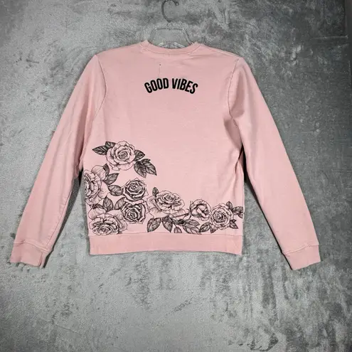 Blind Rooster Sweatshirt Women Small Pink Black Skull Roses Flowers Grunge Punk