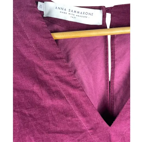 Anna Sammarone Made With Measure 1421 Wine Ballon Sleeve Midi Dress Size Medium Purple