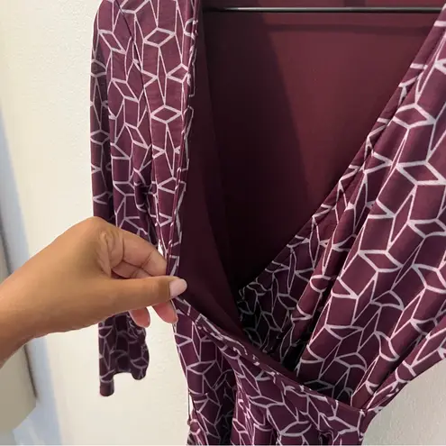 41 Hawthorn Purple Geometric Printed 3/4 Sleeve V Neck Faux Wrap Dress Size S