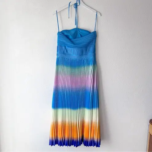 Jonathan Simkhai Annita halterneck pleated midi dress Aqua Ombré NWT Size 8 Blue