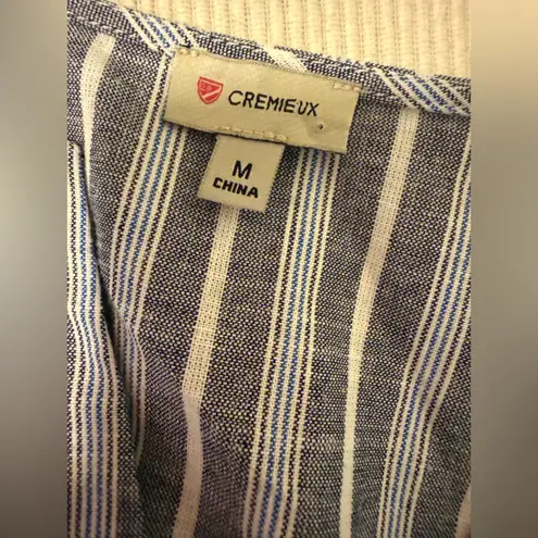 Daniel Cremieux Cremeux Blue White Striped Linen Blend Sleeveless Dress Pockets Size M