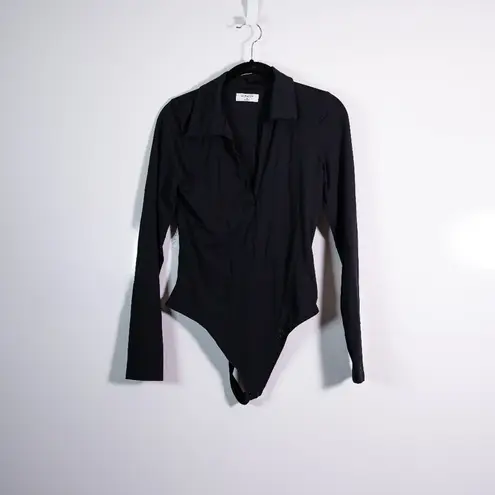 Babaton Aritzia Contour Polo V Neck Longsleeve One Piece Bodysuit Black Medium