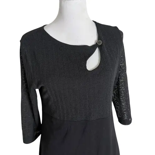 La Moda Black Keyhole Tunic Dress Size L XL Sharkbite Hem Whimsigoth Flowy Size L