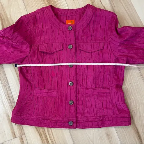 Hearts Of Palm Womens 8P Jacket Fuchsia Crinkle Effect 3/4 Sleeve Button Front Pink