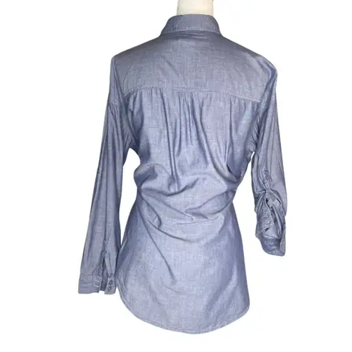 Andrea Jovine Women's Cotton Button Down Chambray Blouse Roll Tab Sleeves M