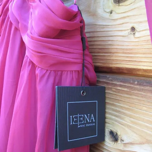 Mac Duggal NWT 55823 RUCHED CUT OUT PUFF SLEEVE A LINE GOWN Berry 12