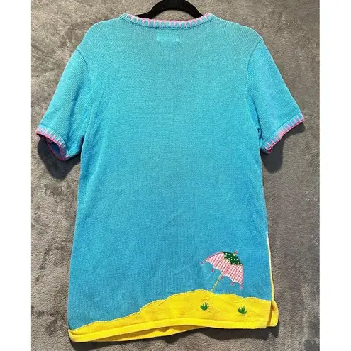 Quacker Factory Sweater Whimsical Beach Theme Short Sleeve Women's Adult Size S