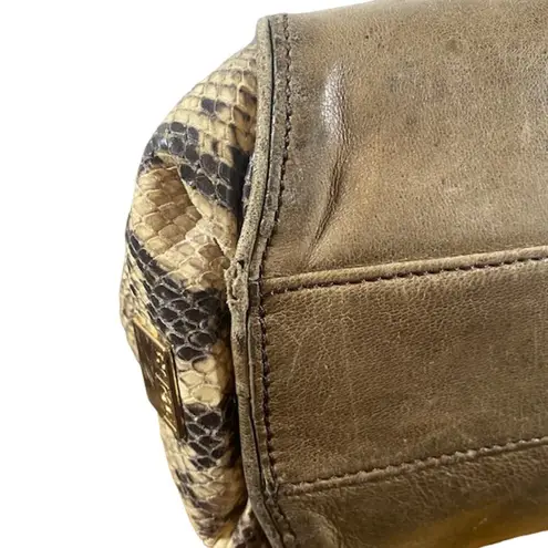 Kooba Brown Leather Snakeskin Tote Shoulder Bag Women